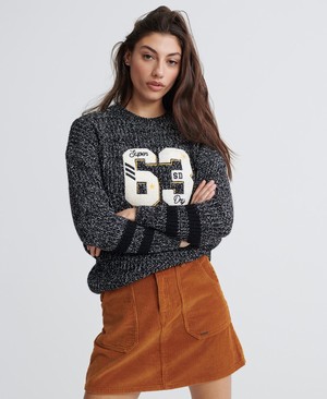 Superdry Varsity Logo Twist Női Kötöttáru Fekete/Szürke | QSVLH8631